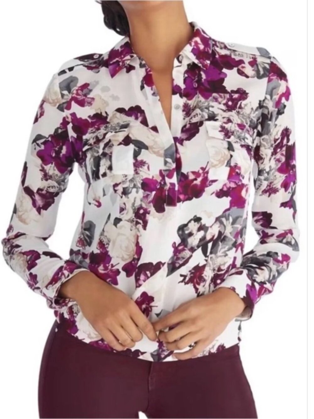 White House Black Market Garden Of Youth Silk Blouse size 14  NWT